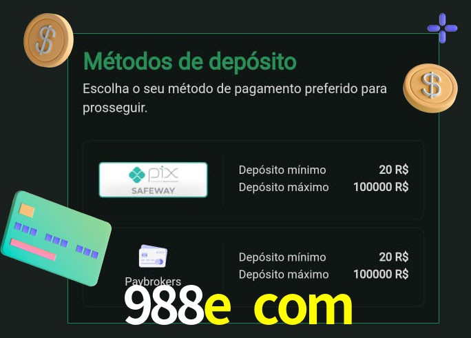 O cassino 988e com oferece uma grande variedade de métodos de pagamento